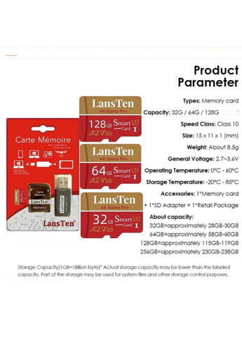 MicroSD Карта памяти LansTen 64GB Class 10 с Адаптером и USB Картридером China (365823003)