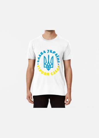 Біла чоловіча патріотична футболка з принтом слава україні героям слава тризуб україни Stedman
