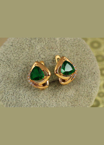 Сережки трикветр із зеленим каменем 1,4 см золотисті Xuping Jewelry (326599662)
