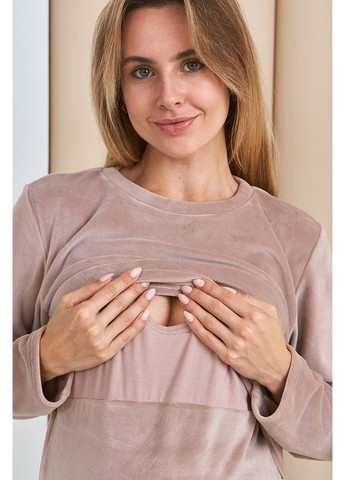 Теплый костюм для беременных и кормящих домашний велюровый цвет капучино Юла мама (363620716)