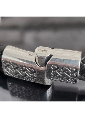 Браслет срібний Генеральський з рунами та плетеною шкірою No Brand (365818906)