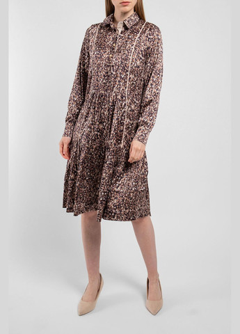 Коричнева кежуал плаття жіноче шовкове міді абстракція коричневе "грейс" mkpr2625-1 Modna KAZKA