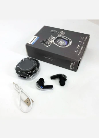 Бездротові навушники T8 PRO з прозорим кейсом Вакуумний LED дисплей Bluetooth 5.3. Колір: чорний TWS (364664469)