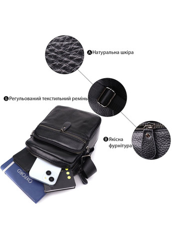 Сумка планшет через плечо мужская из натуральной кожи для телефона и для документов средняя Черный 38343 Vintage (355245274)