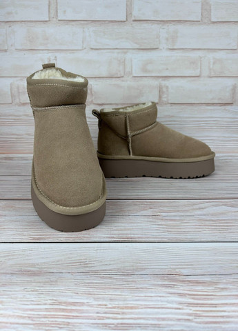 Жіночі уггі бежеві низькі зимові теплі замшеві уггі з хутром на високій підошві для прогулянок No Brand (366670497)