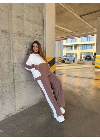 Костюм 5511 Турецький Фліс Полар штани палаццо лампасами,вільна кофта з кишенями кенгуру та капюшон Україна (370132834)