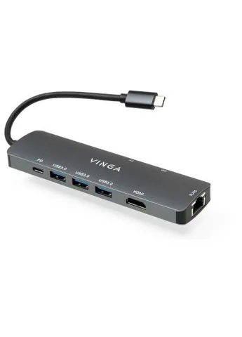 Концентратор (VHYC8) Vinga USB-C 3.1 to HDMI+RJ45_1Gbps+3xUSB3.0+SD/TF+PD100W (366651397)