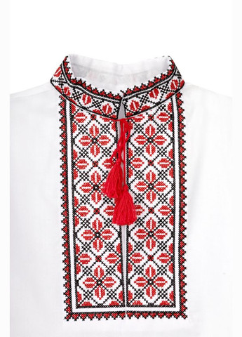 Біла класична вишиванка для хлопчика з червоно-чорним орнаментом Козачок візерунок орнамент поплін (302661999)