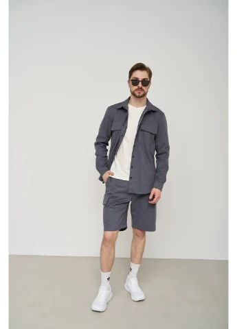 Костюм чоловічий карго весна літо COTTON CARGO сорочка + шорти сірий Handy Wear (293850332)