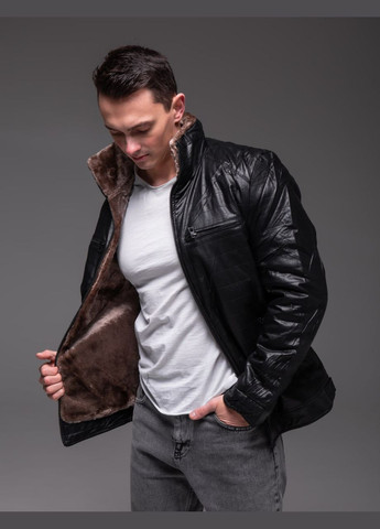 Чорна зимня зимова шкіряна куртка на хутрі Vakko