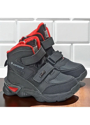 Черные спортивные, повседневные, кэжуал осенние демисезонные утепленные ботинки на флисе хайтопы на липучках для мальчика клиби Clibee