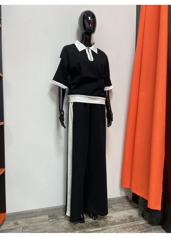 Женский трикотажный костюм футболка поло брюки с лампасами No Brand (402473331)
