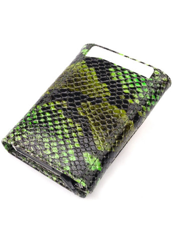 Лакована візитниця з натуральної фактурної шкіри під змію зелений 20987 Karya (362418546)
