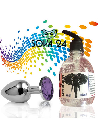 Анальна втулка M з синім стразом і лубрикантом Середня No Brand (340914611)