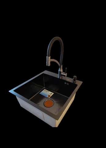 Кухонна мийка 4-в-1 (комплект) HM 50х50 NANO BLACK (DECOR) PVD (3.0/1.0 мм) Kraft (347324560)