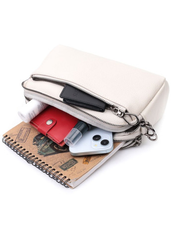 Жіноча прямокутна кроссбоді з кишенями з натуральної шкіри біла 22598 Vintage (329195713)