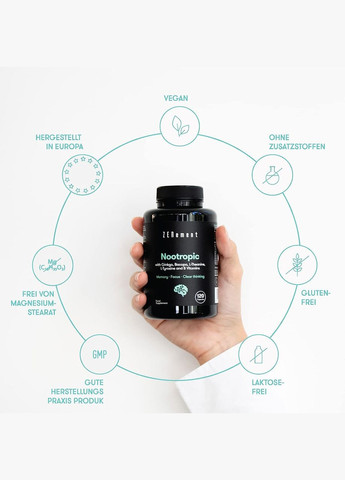 Ноотропний комплекс (гінкго білоба, бакопою, теаніном, тирозином,) 120 капсул Zenement (299717627)