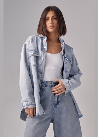 Синяя повседневный рубашка однотонная Liton с длинным рукавом