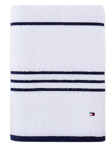 Tommy Hilfiger рушник банний modern american solid cotton bath towel білий з темно синьою смужкою білий виробництво -