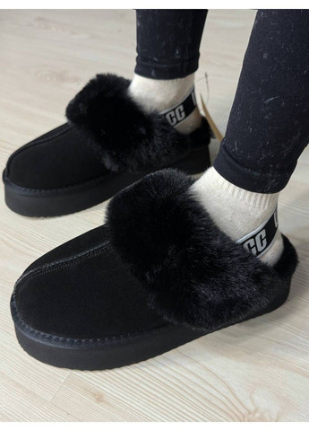 Угги женские 1701-1 тапочки с опушкой и резинкой на платформе черные ITTS (370269476)