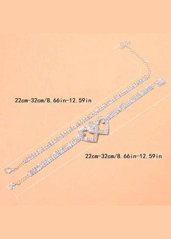 Женский уникальный парный браслет на ногу со стразами серебристый сердечки Сексуальный и Универсальный Fashion Jewelry (290250909)