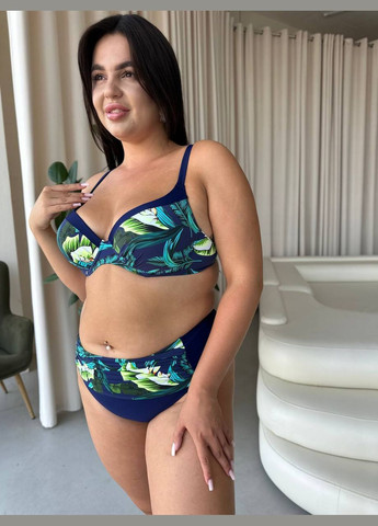 Темно-синий летний стильный раздельный купальник с высокой посадкой. раздельный Vakko