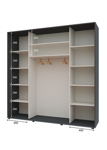 Шафа-купе тридверна 210*60*210 см Графіт ДСП + Дзеркало + ДСП Максі Комфорт Меблі (360435901)