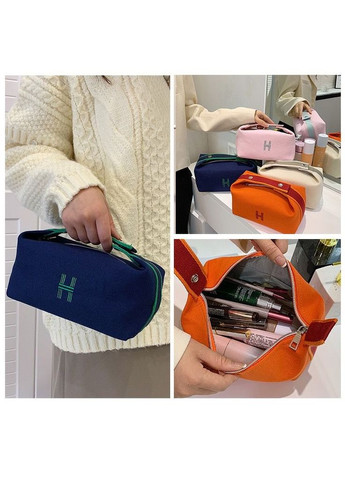Стильная лаконичная текстильная косметичка в стиле Hermès унисекс голубая No Brand (324796283)