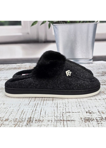 Черные тапочки мужские домашние fangre черные теплые с закрытым носком и меховой опушкой Fashion