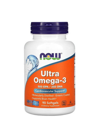 Ультра Омега 3 500 ЕПК/250 ДГК Ultra Omega3 підтримка серцево-судинної системи 90 капсул Now Foods (263517318)