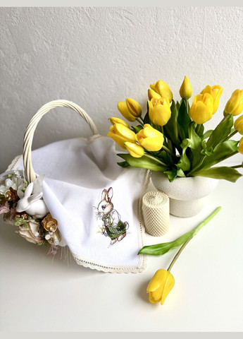 Великодня лляна серветка з вишивкою пасхальний рушник на кошик TobiSobi з кроликом TS00004-1 Figasse (333023812)