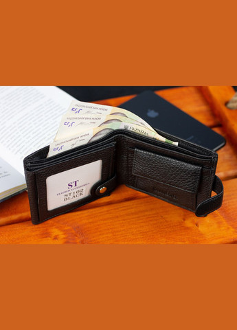 Класичне чоловіче портмоне з натуральної шкіри ST102 Чорний st leather (359380707)