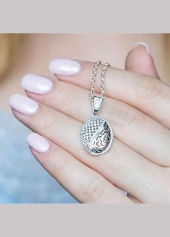 Подвес серебряный овальный медальон с россыпью белых фианитов No Brand (333705702)