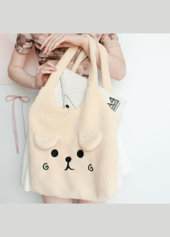 Плюшевый шопер с мордочкой собачки молочный сумка-шопер с ушками однотонный милый вместительный А4 кавай стильный для подростка No Brand (332988941)