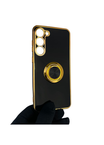 Чехол для Galaxy S23 Plus SM-S916B с кольцом-подставкой с золотой окантовкой на самсунг с23 + черный gs1 Samsung (366234684)