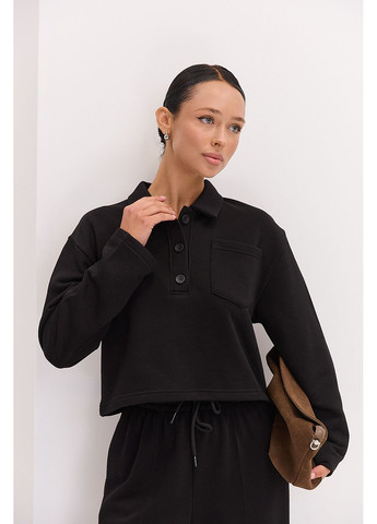 Чорний жіночий укорочений світшот з коміром поло розмір Arjen (373682156)