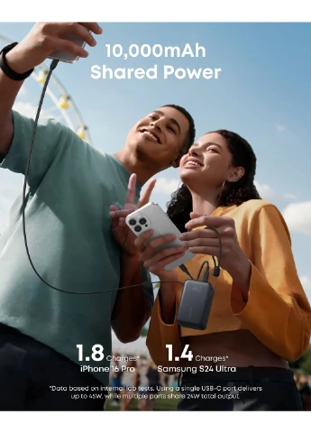 Зовн. акум. Nano - 10000 mAh 45W Built-In USB-C Cable (Чорний) Anker (402284842)