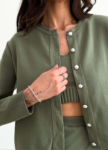 Зелений демісезонний жіночий в'язаний кардиган середньої довжини artknit (ak35037p) Art Knit