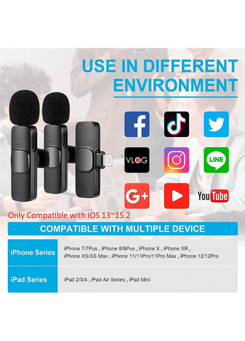 Беспроводной петличный микрофон Двойной с приемником для iPhone TCM2 UFT (316535567)