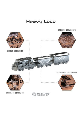 Коллекционная модель-конструктор Heavy Loco механический грузовой карго поезд MT023 Metal Time (267507710)