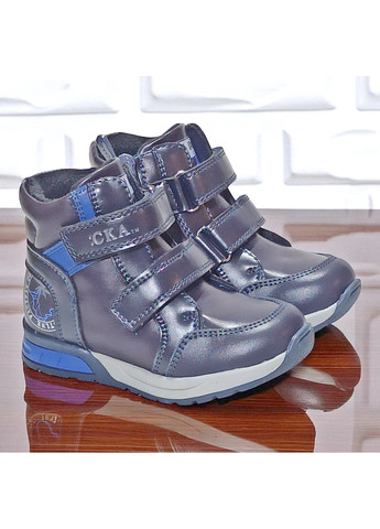 Синие спортивные, повседневные осенние ортопедические демисезонные утепленные ботинки на липучках хайтопы на флисе казка L&D