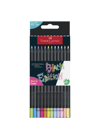 Набор карандашей 12 цв. FABER CASTELL Neon + Pastel трехгранные черные Faber-Castell (284723119)