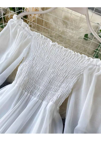 Белое праздничный, вечернее, пляжное, кэжуал женское белое воздушное платье с длинными рукавами Україна однотонное