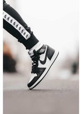 КРОССОВКИ ЖЕНСКИЕ NIKE AIR JORDAN 1 RETRO MID BLACK WHITE V2 НАЙК АИР ДЖОРДАН No Brand чёрные зима (367172986)