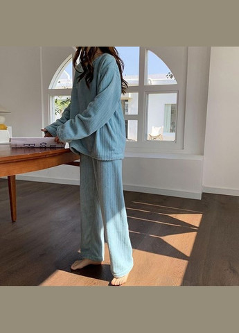 Блакитна зимня тепла оверсайз піжама в смужку на зріст до 166см брюки кофта колір рожева світшот + брюки No Brand