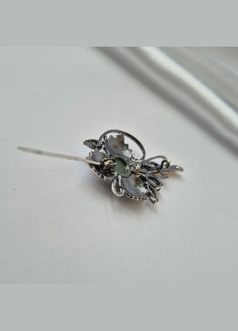 Срібна Брошка Квітка Клематіс з Гематитом срібло 925 проби Чорене 620006 8.37г No Brand (332996833)