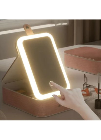 Дзеркало для макіяжу з LED підсвіткою та органайзером Рожевий Salon Professional (364684922)