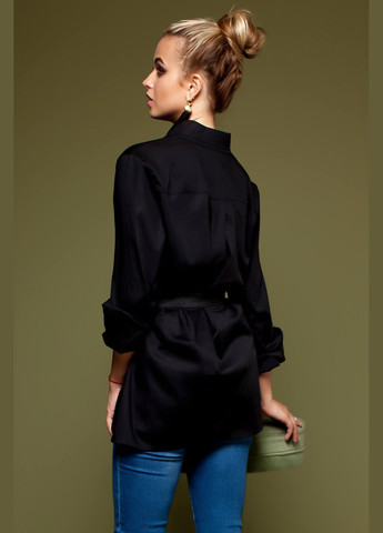 Черная классическая, повседневный, кэжуал рубашка однотонная Jadone Fashion с длинным рукавом
