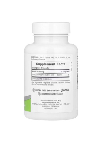 Гамма-аміномасляна кислота PRO GABA 500 mg, 60 капсул для підтримки нервової системи Natures Plus (322415343)
