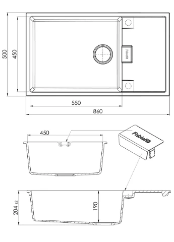 Кухонна мийка Cubix 86x50 XL Grey Metallic 8221.201.0974 Fabiano (392248690)
